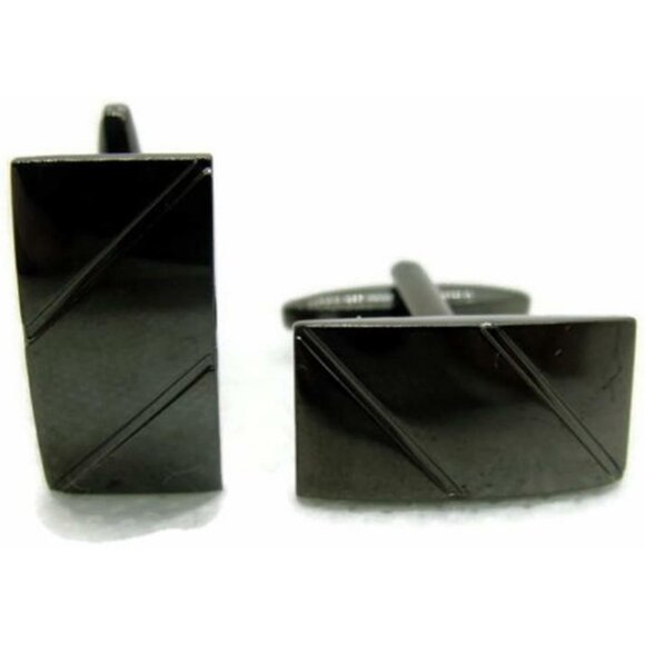 Smooth Diagonal Engraveable Rectangle Silver Tone Bronze Bullet Men Cufflinks - Picture 2 of 7